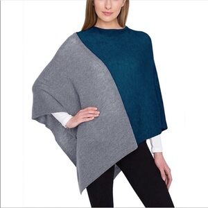 Celeste Wool Cashmere Blend Gray & Blue Knit Poncho One Size Fits All